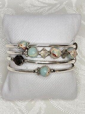 Beaded Silver Multi-Bangle Bracelet